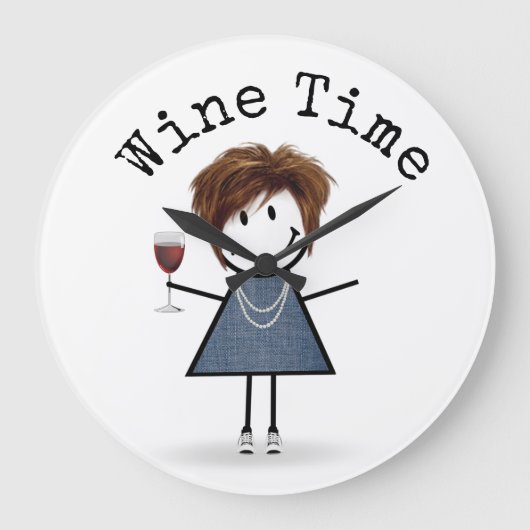 Stick figuur meisje met wijnglas grote klok (Voorkant)