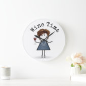 Stick figuur meisje met wijnglas grote klok (Huis)