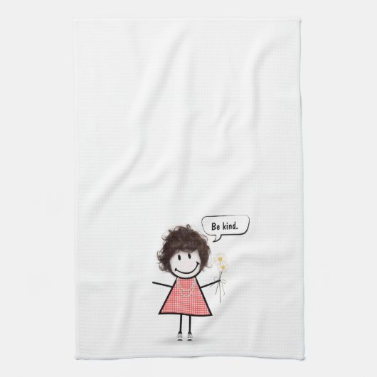 Stick Figuur meisje op wit Theedoek (Verticaal)