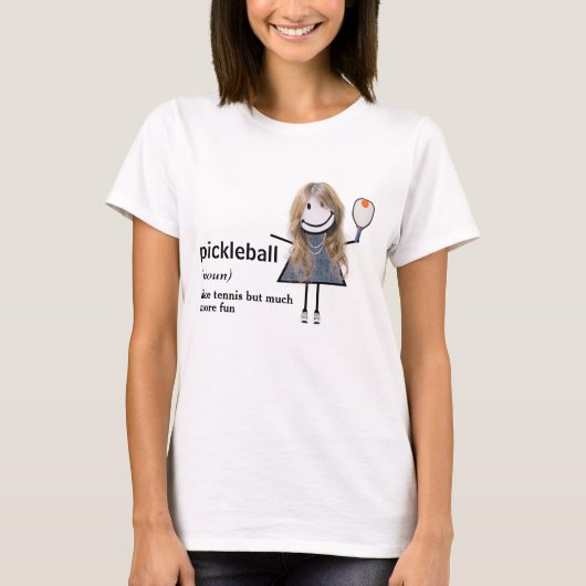 Stick figuur meisje pickleball en peddel t-shirt (Voorkant)