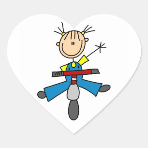 Stick figuur meisje rijden een scooter hart sticker