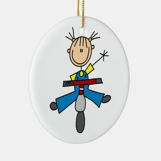 Stick figuur meisje rijden een scooter keramisch ornament (Rechts)