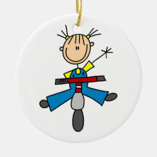 Stick figuur meisje rijden een scooter keramisch ornament
