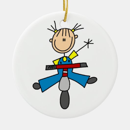 Stick figuur meisje rijden een scooter keramisch ornament (Voorkant)
