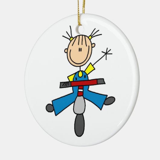 Stick figuur meisje rijden een scooter keramisch ornament (Links)