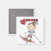 Stick Figuur Meisje Skier Tshirts en geschenken Magneet (Voorkant / Achterkant)