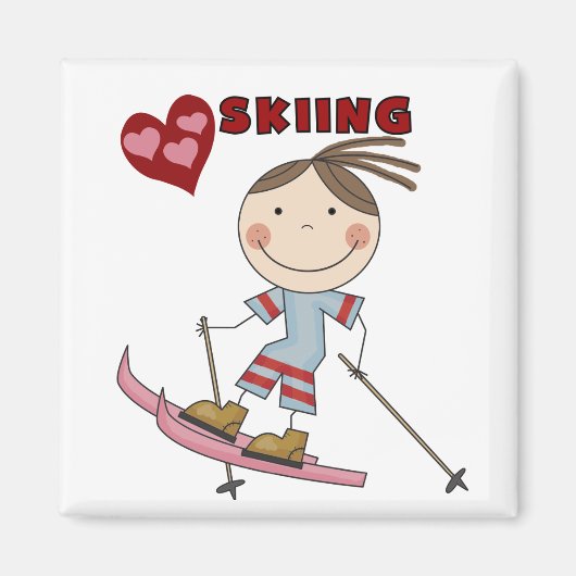 Stick Figuur Meisje Skier Tshirts en geschenken Magneet (Voorkant)