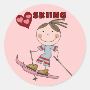 Stick Figuur Meisje Skier Tshirts en geschenken Ronde Sticker