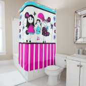 Stick figuur meisjes april douches harten strepen douchegordijn (In situ)