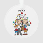 Stick Figuur ouders, Boy, Baby, Dog TWEE ZIJDE Ornament (achterkant)