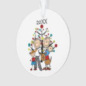 Stick Figuur ouders, Boy, Baby, Dog TWEE ZIJDE Ornament (voorkant)