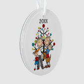 Stick figuur Ouders, Jongen, Baby, Hond Ornament (voorkant)