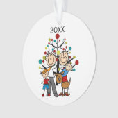 Stick figuur Ouders, Jongen, Baby, Hond Ornament (voorkant)