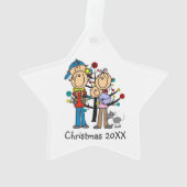 Stick figuur Ouders, Jongen, Baby, Kat Ornament (achterkant)