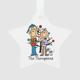 Stick figuur Ouders, Jongen, Baby, Kat Ornament