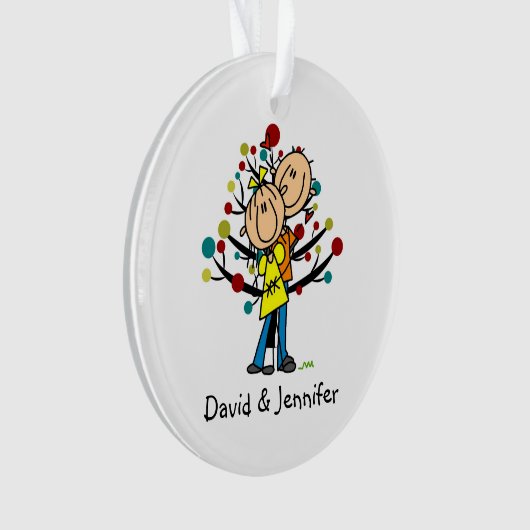 Stick figuur paar in liefde kerstversiering ornament (voorkant)