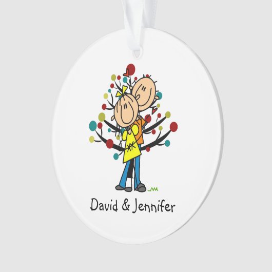 Stick figuur paar in liefde kerstversiering ornament (voorkant)
