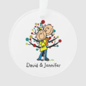 Stick figuur paar in liefde kerstversiering ornament (voorkant)