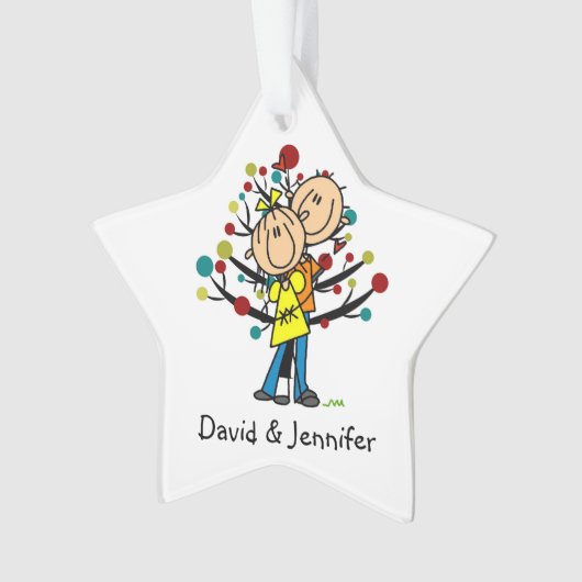 Stick figuur paar in liefde kerstversiering ornament (voorkant)