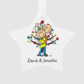 Stick figuur paar in liefde kerstversiering ornament (voorkant)