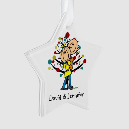 Stick figuur paar in liefde kerstversiering ornament (voorkant)