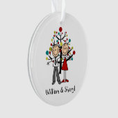Stick Figuur paar kerstmis Acrylversiering Ornament (voorkant)