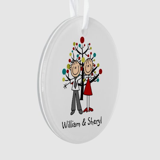 Stick Figuur paar kerstmis Acrylversiering Ornament (voorkant)