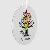 Stick figuur paar met kat kerstversiering ornament (voorkant)