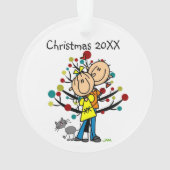 Stick figuur paar met kat kerstversiering ornament (achterkant)