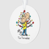 Stick figuur paar met kat kerstversiering ornament (voorkant)