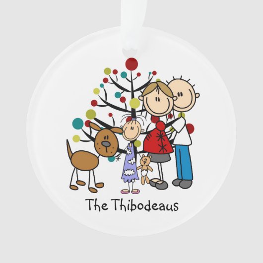Stick figuur papa, mama, meisje, hond acryl Orname Ornament (voorkant)