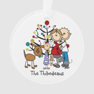 Stick figuur papa, mama, meisje, huisdieren acryl  ornament