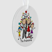 Stick Figuur Parents Boy Girl Cat Acrylic Ornament (voorkant)