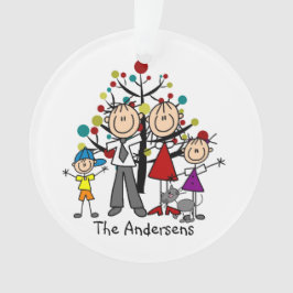 Stick Figuur Parents Boy Girl Cat Acrylic Ornament