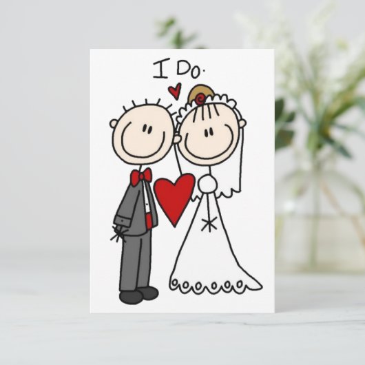 Stick Figuur People Bride and Groom Wedding Kaart (Staand voorkant)