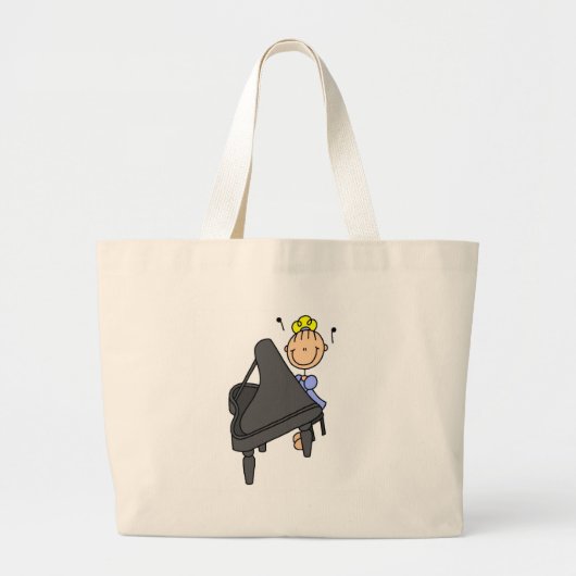 Stick Figuur Piano Player Bag Grote Tote Bag (Voorkant)