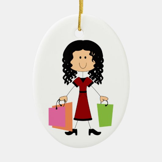 Stick Figuur Shopping Keramisch Ornament (Voorkant)