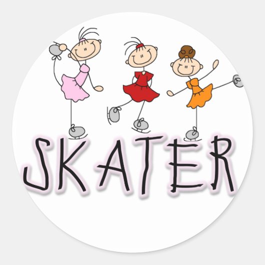 Stick Figuur Skater Tshirts en geschenken Ronde Sticker (Voorkant)