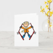 Stick Figuur Skier T-shirts en cadeautjes Kaart (Gele Bloem)