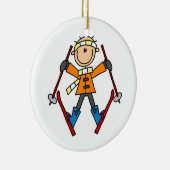 Stick Figuur Skier T-shirts en cadeautjes Keramisch Ornament (Rechts)