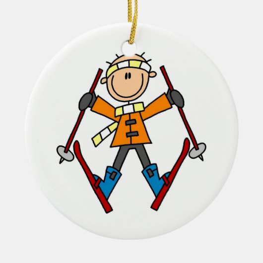 Stick Figuur Skier T-shirts en cadeautjes Keramisch Ornament (Voorkant)