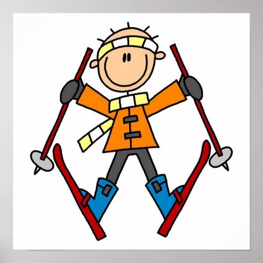 Stick Figuur Skier T-shirts en cadeautjes Poster (Voorkant)