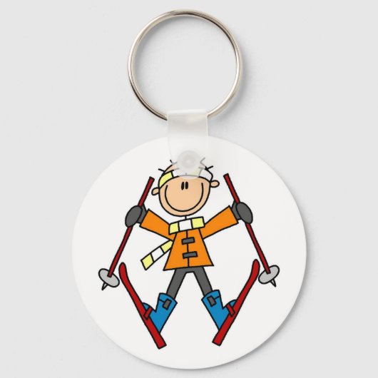 Stick Figuur Skier T-shirts en cadeautjes Sleutelhanger (Voorkant)