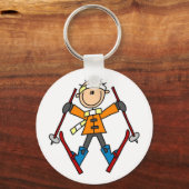 Stick Figuur Skier T-shirts en cadeautjes Sleutelhanger (Voorkant)
