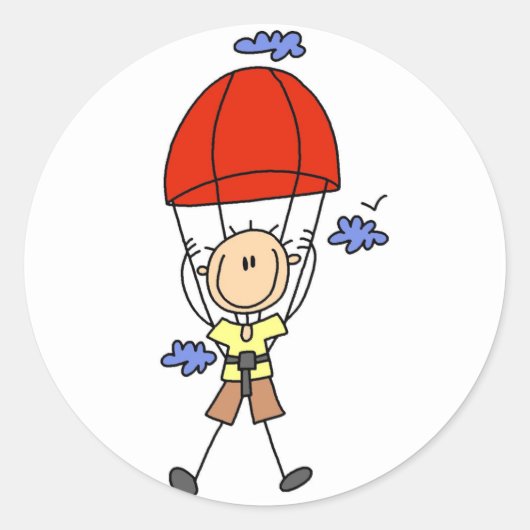 Stick Figuur Sky Diver Tshirts en geschenken Ronde Sticker (Voorkant)