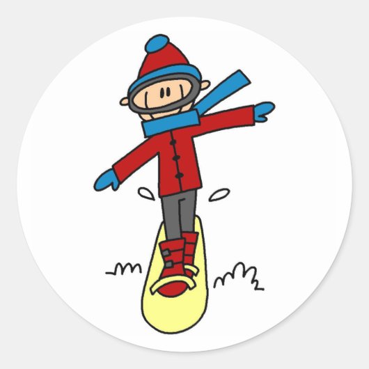 Stick figuur snowboarden ronde sticker (Voorkant)