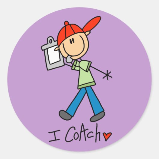 Stick figuur sport coach ronde sticker (Voorkant)