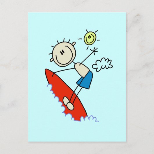 Stick Figuur Surfer Boy Tshirts and Gifts Briefkaart (Voorkant)