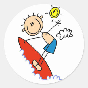 Stick Figuur Surfer Boy Tshirts and Gifts Ronde Sticker