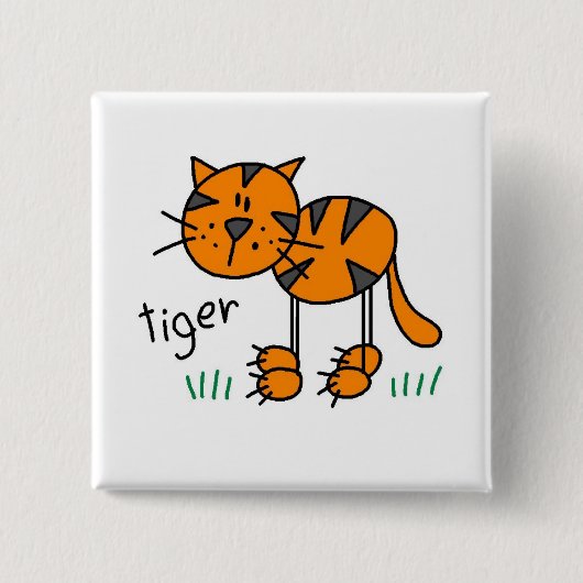 Stick Figuur Tiger T-shirts en cadeautjes Vierkante Button 5,1 Cm (Voorkant)